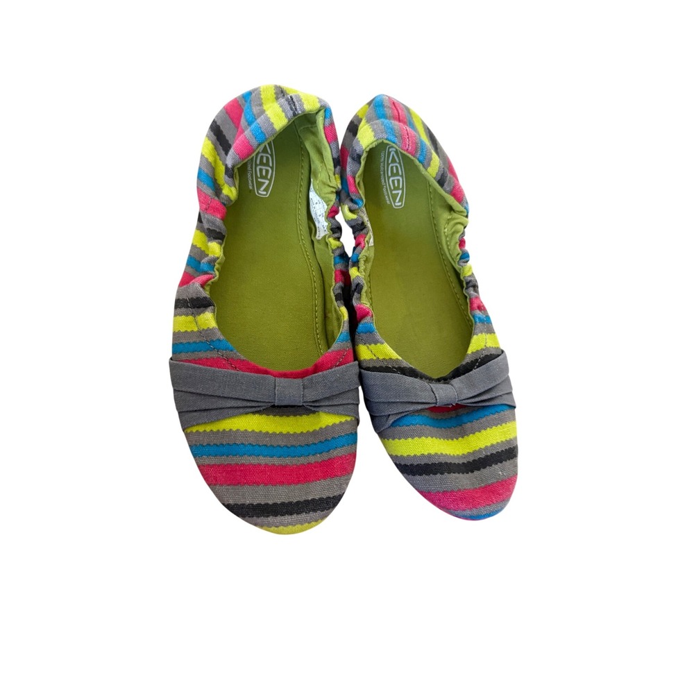 Keen Women Multi Color Striped Canvas Ballet Flats Bow Accent Size 6 1012707